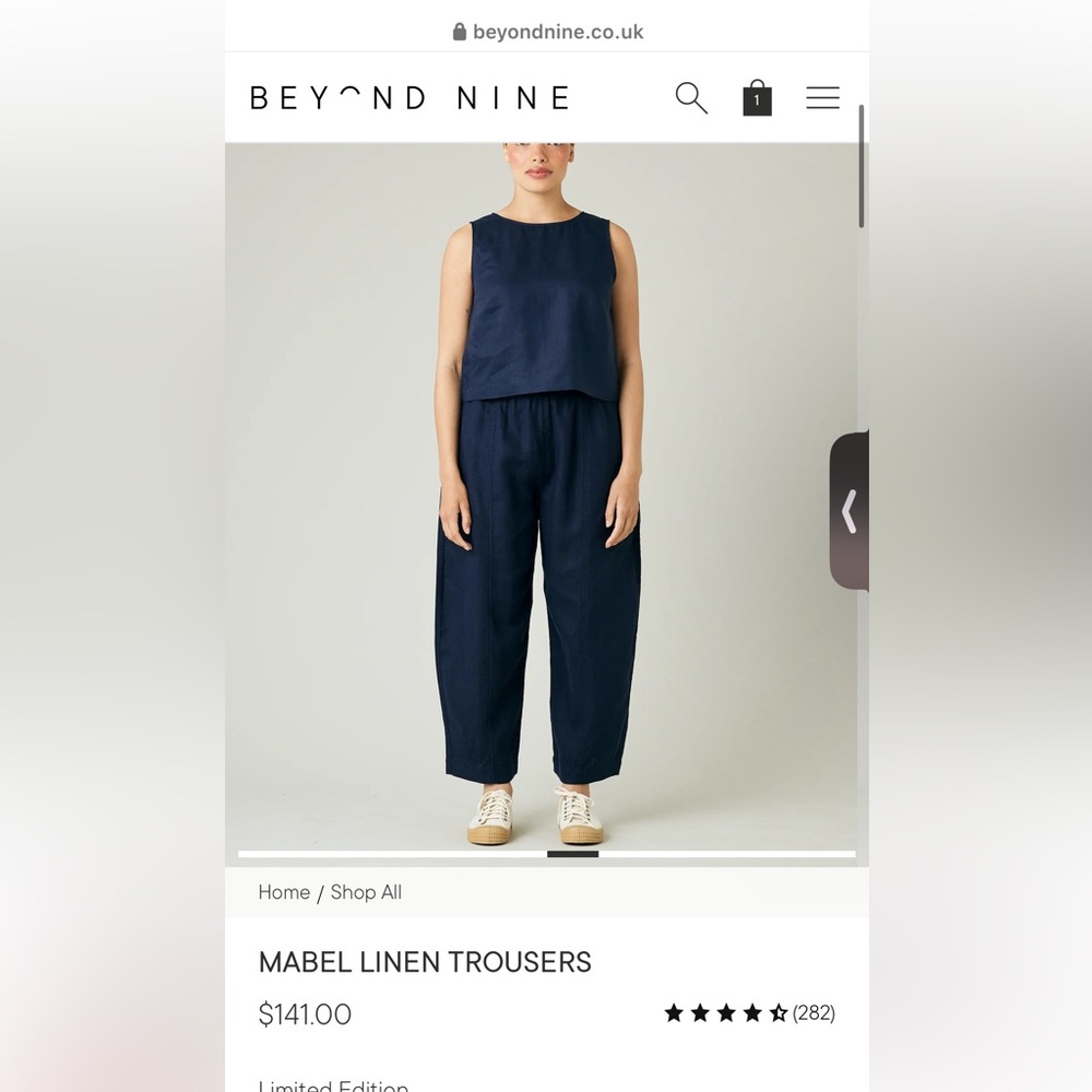 Beyond Nine NWT Mabel Linen Trousers L Navy